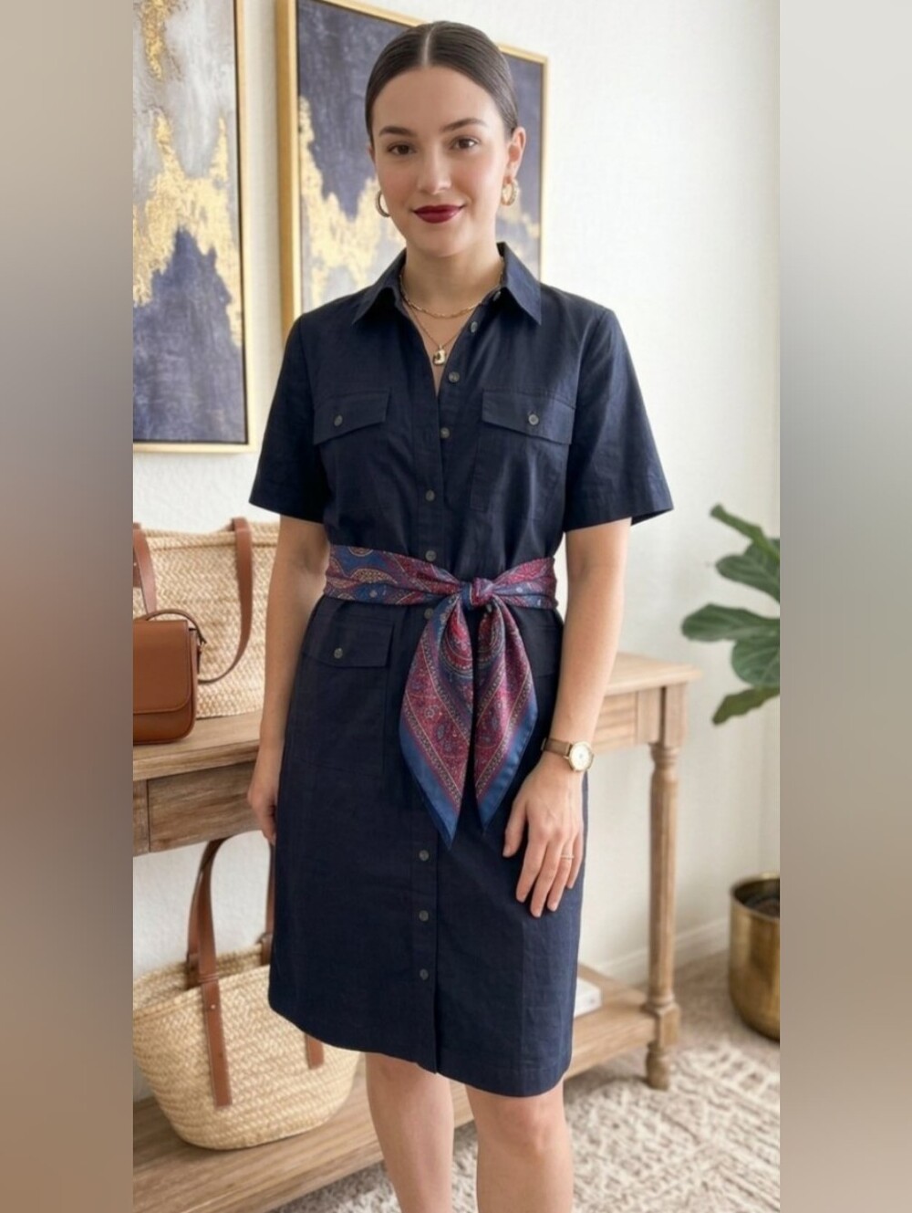 J. Crew Navy Short-Sleeve Button Shirt Dress